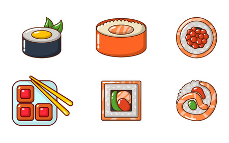 Sushi icon set, cartoon styleのイラスト素材