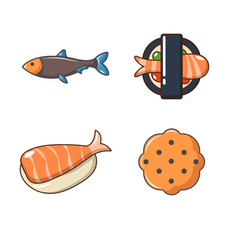 Fish food icon set, cartoon styleのイラスト素材