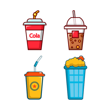 Plastic cup icon set, cartoon styleのイラスト素材