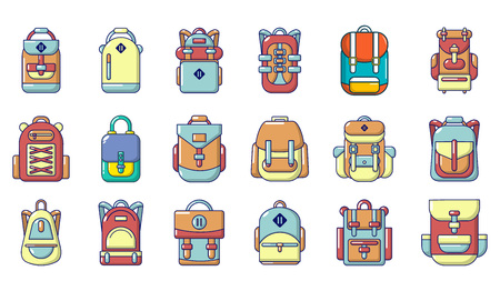 Backpack icon set, cartoon styleのイラスト素材