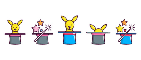 Magic top hat icon set, cartoon styleのイラスト素材