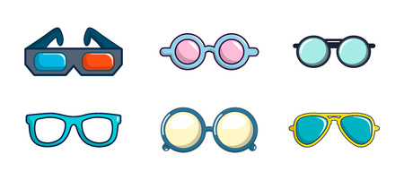Glasses icon set, cartoon styleのイラスト素材