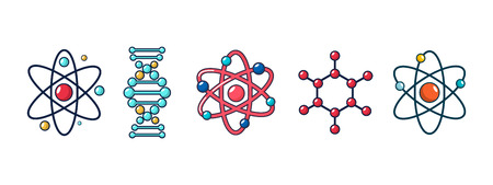 Molecule and atom icon set, cartoon styleのイラスト素材