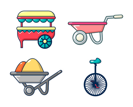 One wheel cart icon set, cartoon styleのイラスト素材