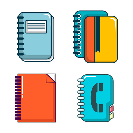 Notebook icon set, cartoon styleのイラスト素材