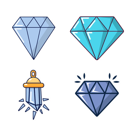 Diamond icon set in cartoon style on a white backgroundのイラスト素材