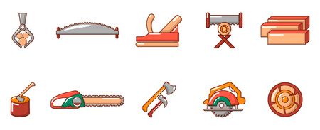 Cut wood tool icon set, cartoon styleのイラスト素材