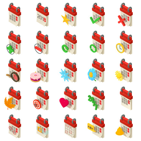 Calendar schedule planner icons set. Isometric illustration of 25 calendar schedule planner vector icons for webのイラスト素材