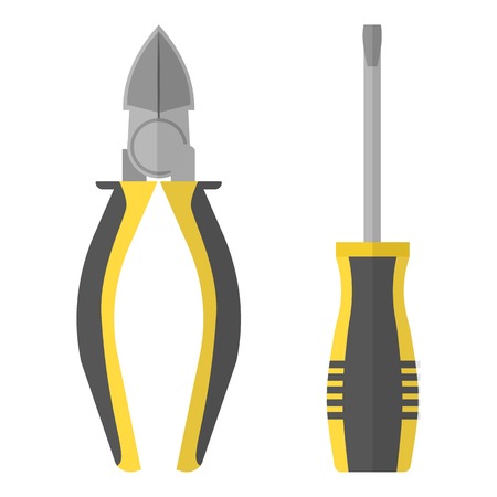 Screwdriver and pliers icon. Flat illustration of screwdriver and pliers vector icon for webのイラスト素材