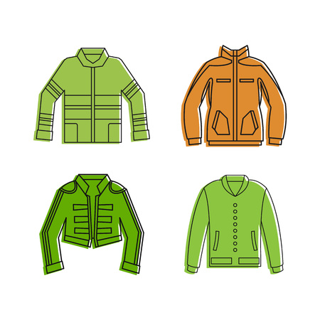 Jacket icon set, color outline style designのイラスト素材
