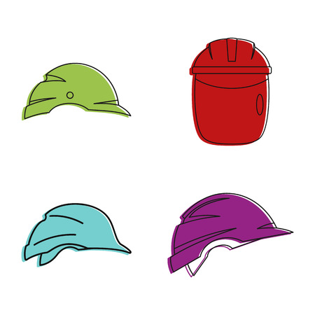 Construction helmet icon set, color outline style designのイラスト素材