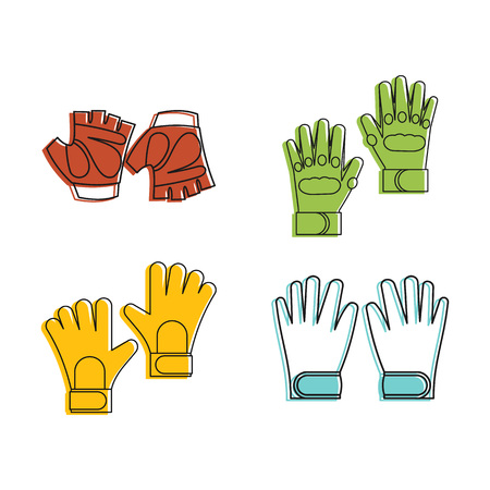Fitness gloves icon set, color outline style designのイラスト素材