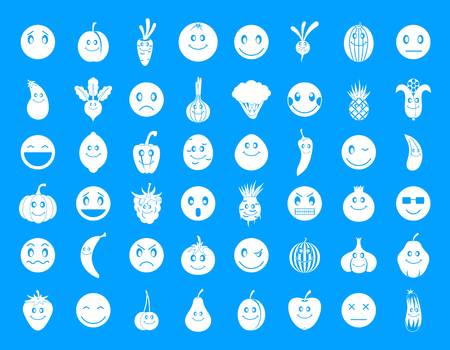 Emoji icon set on blue background, vector illustration.のイラスト素材