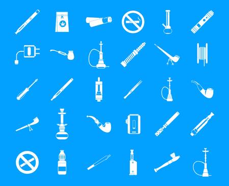 Smoking icon set. Simple set of smoking vector icons for web design isolated on blue backgroundのイラスト素材