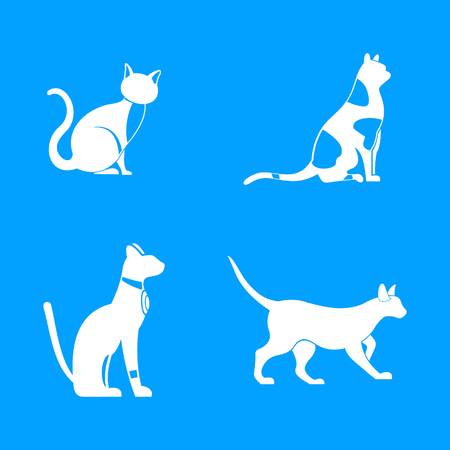 Cat icon set. Simple set of cat vector icons for web design isolated on blue backgroundのイラスト素材