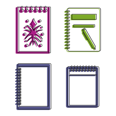 Sketch book icon set. Color outline set of sketch book vector icons for web design isolated on white backgroundのイラスト素材