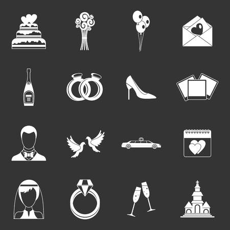 Wedding icons set vector white isolated on grey backgroundのイラスト素材