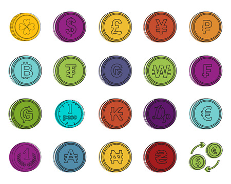 Coin icon set, color outline styleのイラスト素材