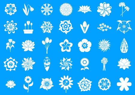 Flower icon set. Simple set of flower vector icons for web design isolated on blue backgroundのイラスト素材
