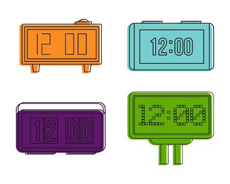 Digital clock icon set. Color outline set of digital clock vector icons for web design isolated on white backgroundのイラスト素材