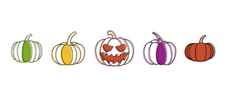 Pumpkin icon set, color outline styleのイラスト素材