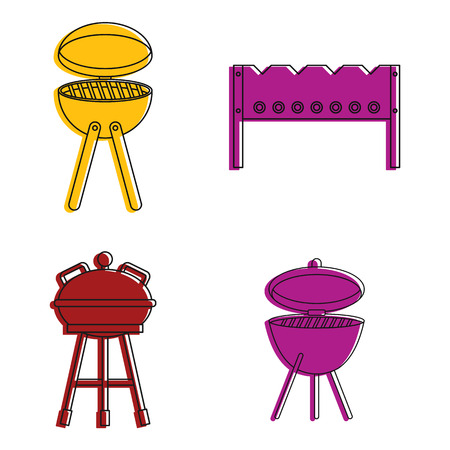 Bbq tools icon set, color outline styleのイラスト素材