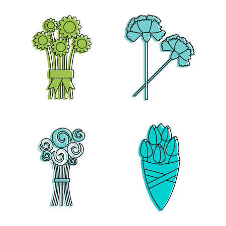 Bouquet of flowers icon set, color outline styleのイラスト素材