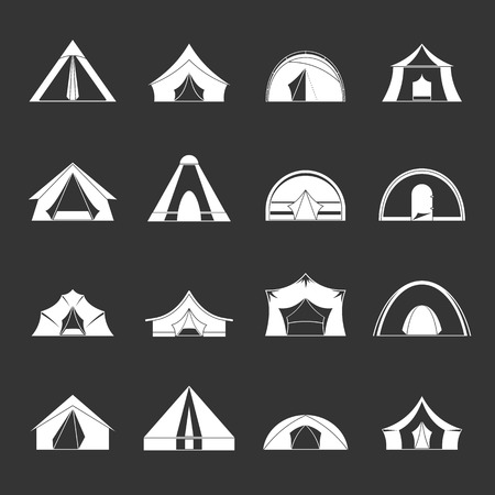 Tent forms icons set vector white isolated on dark backgroundのイラスト素材