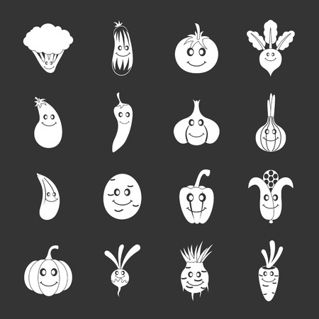 Smiling vegetables icons set grey vectorのイラスト素材