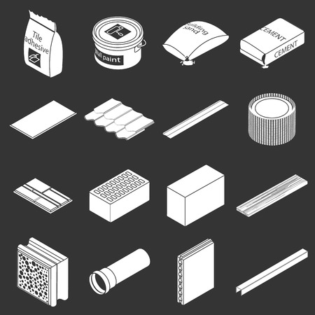 Building materials icons set vector white isolated on grey backgroundのイラスト素材