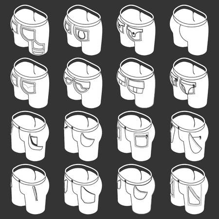 Pants pockets design icons set vector white isolated on grey backgroundのイラスト素材