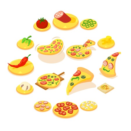 Pizza icons set, isometric styleのイラスト素材
