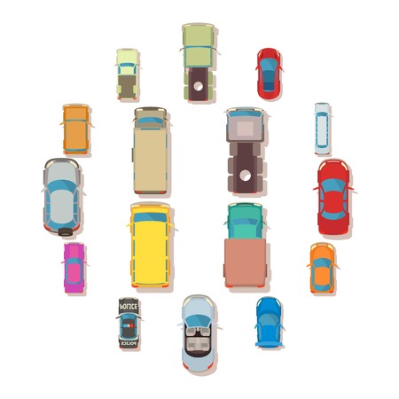 Car top view above over icons set. Flat illustration of 16 car top view above over vector icons for webのイラスト素材