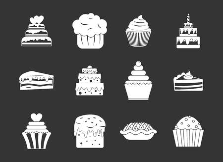 Cake icon set vector white isolated on grey backgroundのイラスト素材