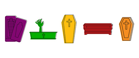 Coffin icon set. Color outline set of coffin vector icons for web design isolated on white backgroundのイラスト素材