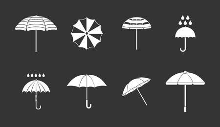 Umbrella icon set vector white isolated on grey backgroundのイラスト素材