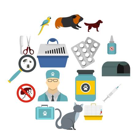 Flat veterinary icons set. Universal veterinary icons to use for web and mobile UI, set of basic veterinary elements isolated vector illustrationのイラスト素材