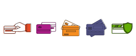 Credit card icon set. Color outline set of credit card vector icons for web design isolated on white backgroundのイラスト素材