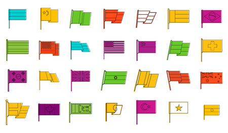 Country flag icon set. Color outline set of country flag vector icons for web design isolated on...