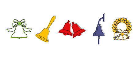 Bell icon set. Color outline set of bell vector icons for web design isolated on white backgroundのイラスト素材