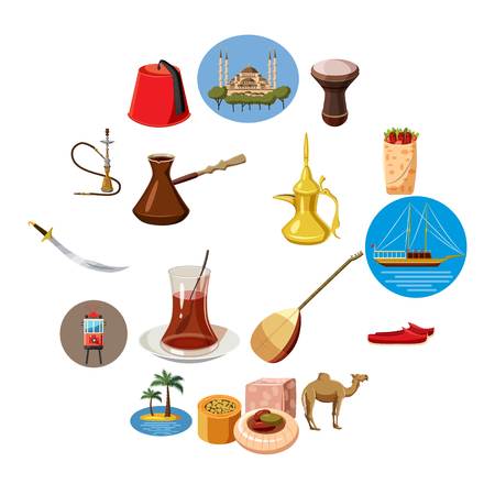 Cartoon Turkey icons set. Universal Turkey icons to use for web and mobile UI, set of basic Turkey elements isolated vector illustrationのイラスト素材