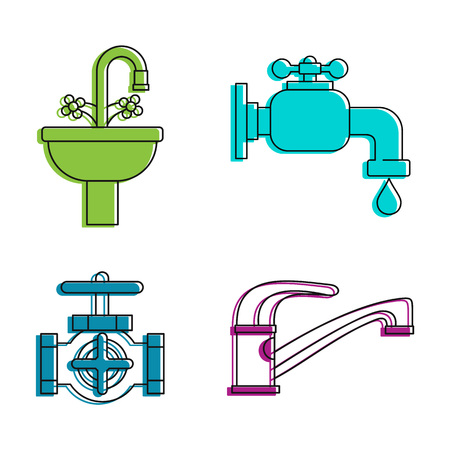 Tap icon set. Color outline set of tap vector icons for web design isolated on white backgroundのイラスト素材