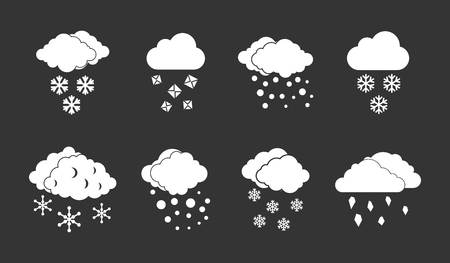 Snow cloud icon set vector white isolated on grey backgroundのイラスト素材