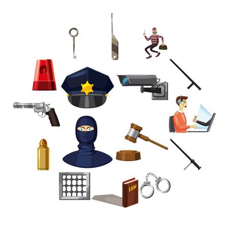 Criminal symbols icons set. Cartoon illustration of criminal symbols vector icons for webのイラスト素材