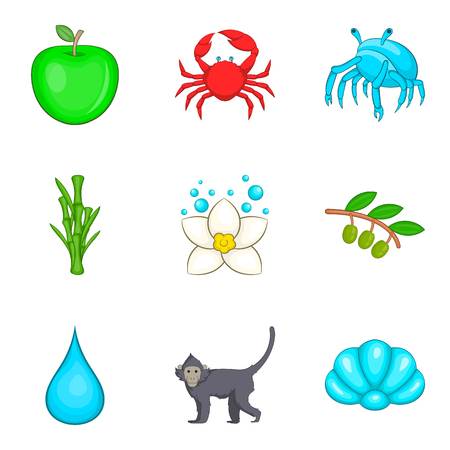 Primordial icons set. Cartoon set of 9 primordial vector icons for web isolated on white backgroundのイラスト素材