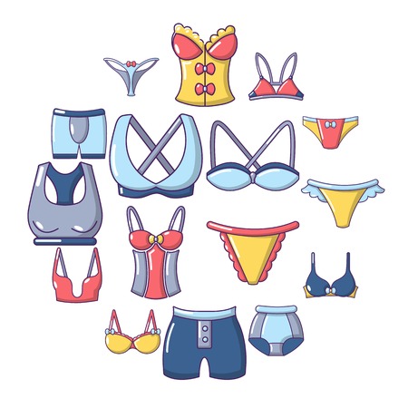 Underwear types icons set. Cartoon illustration of 16 underwear types vector icons for webのイラスト素材
