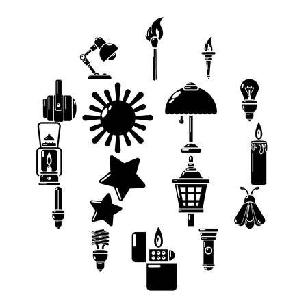 Light source icons set. Simple illustration of 16 light source vector icons for webのイラスト素材
