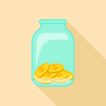 Money in jar icon. Flat illustration of money in jar vector icon for webのイラスト素材
