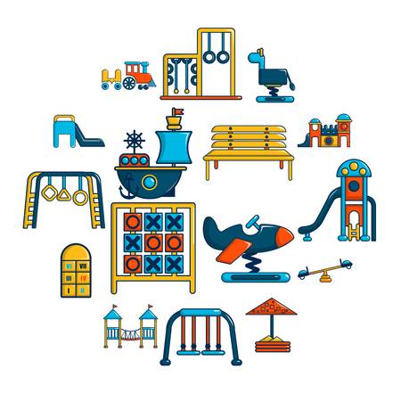 Playground equipment icons set. Cartoon illustration of 16 playground equipment vector icons for webのイラスト素材