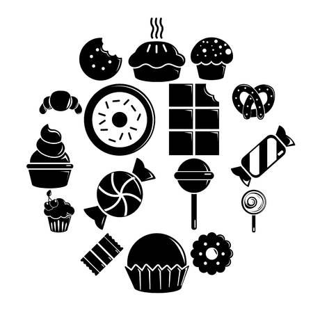 Sweets candy cakes icons set. Simple illustration of 16 sweets candy cakes vector icons for webのイラスト素材